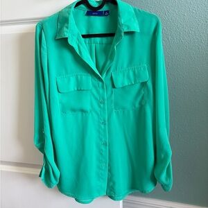 Apt. 9 Green 3/4 Sleeve Button Down Shirt vintage vibes